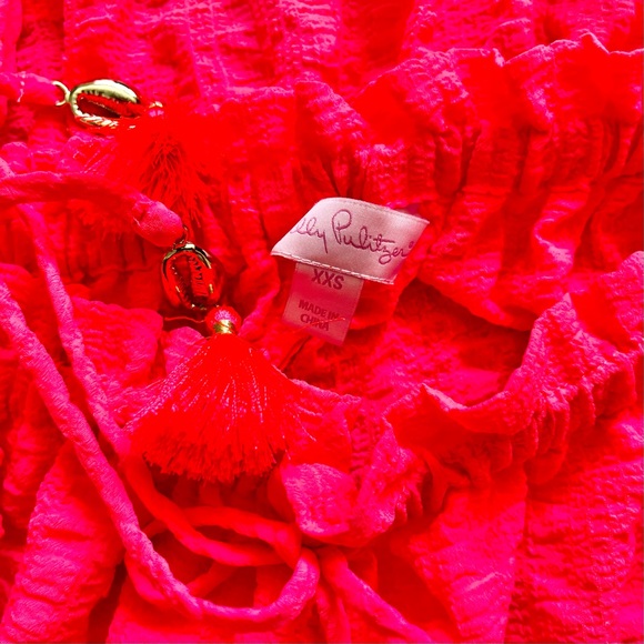 LILLY PULITZER Mays Top In Hot Pink Ruffle Tank Layered Size XXS TASSELS - Picture 3 of 7